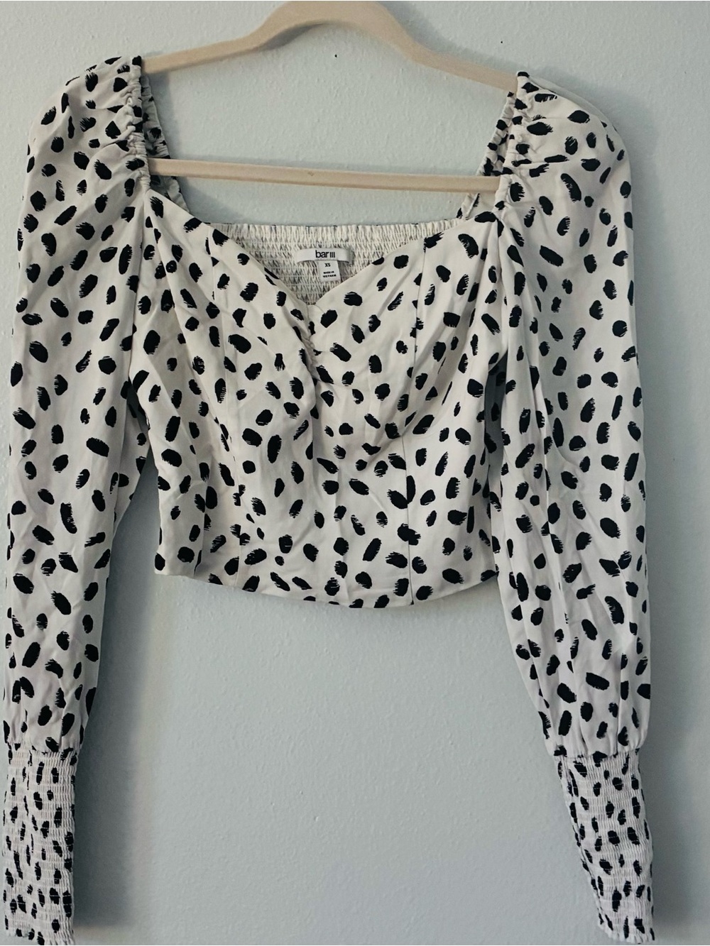 Bar III White Cropped Blouse with Black Spot Print